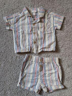 Cat&Jack- Striped Linen-Look- Size 12 Months- 2 Piece Set